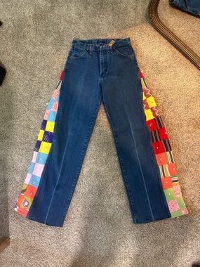 Wrangler Dark Blue Jeans with Colorful Patchwork Side Panels